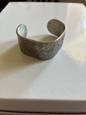 Salisbury Pewter Floral Engraved September Floral Cuff Bracelet, Signed
